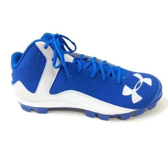Under Armour Baseball Cleats Mens 15 Leadoff Mid RM Blue White New - Picture 1 of 6